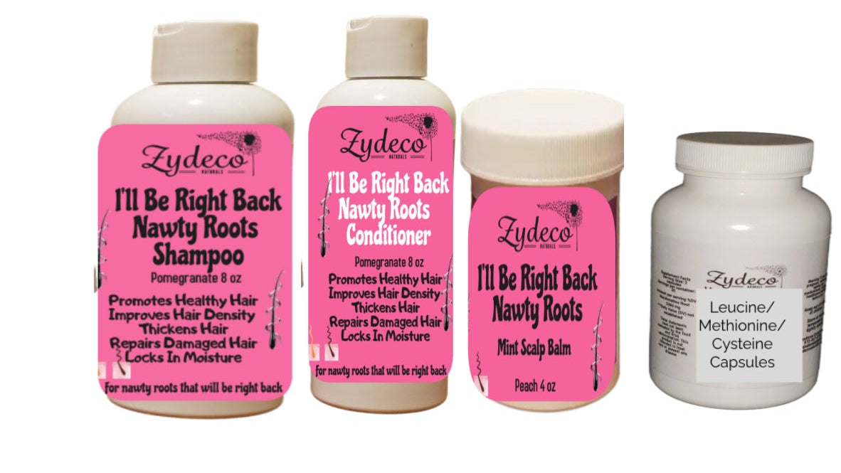 I'll Be Right Back Nawty Rootz Hair Journey Combo(shampoo 8 oz/conditioner 8 oz/hair balm 15  oz, #120 supplements)